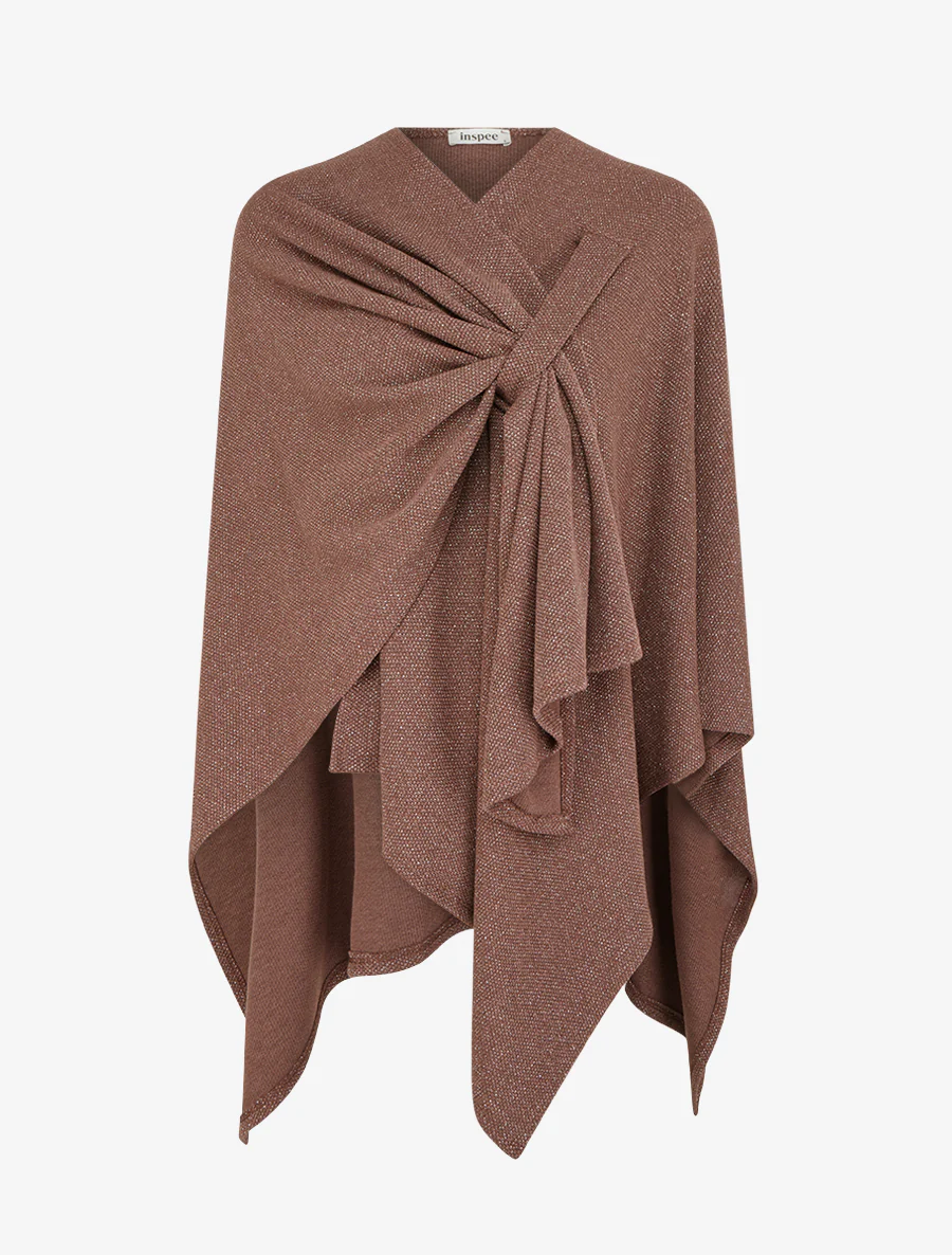 Poncho uni irisé à nouer - Marron