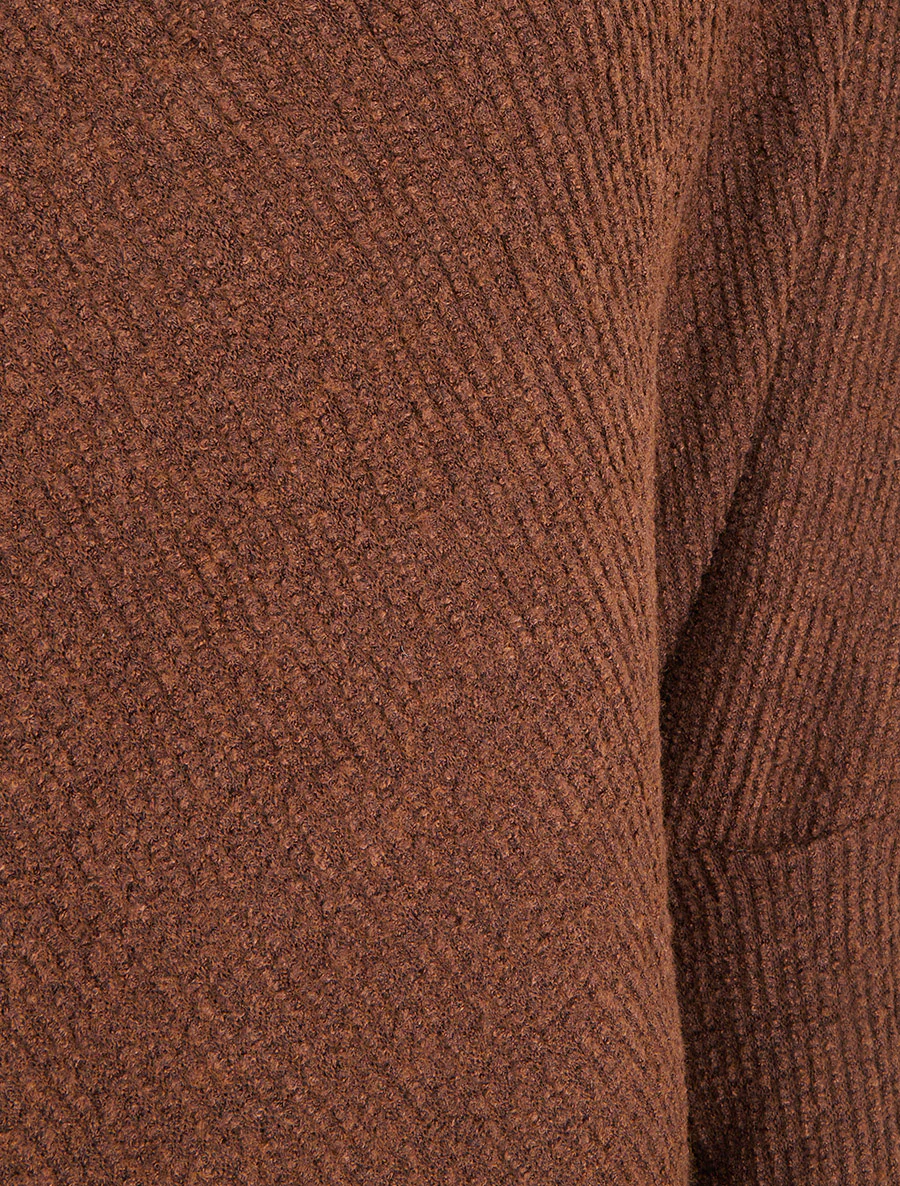 Poncho uni texturé à manches longues - Marron - Image 3