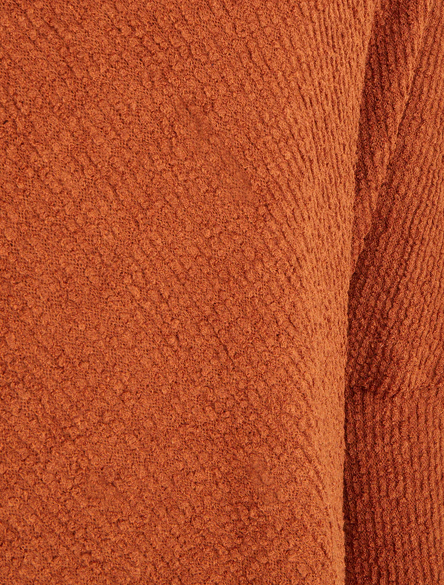 Poncho uni texturé à manches longues - Terracotta - Image 3