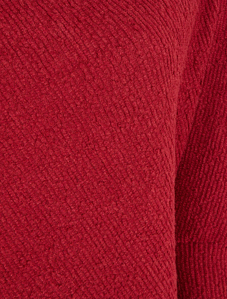 Poncho uni texturé à manches longues - Rouge - Image 3