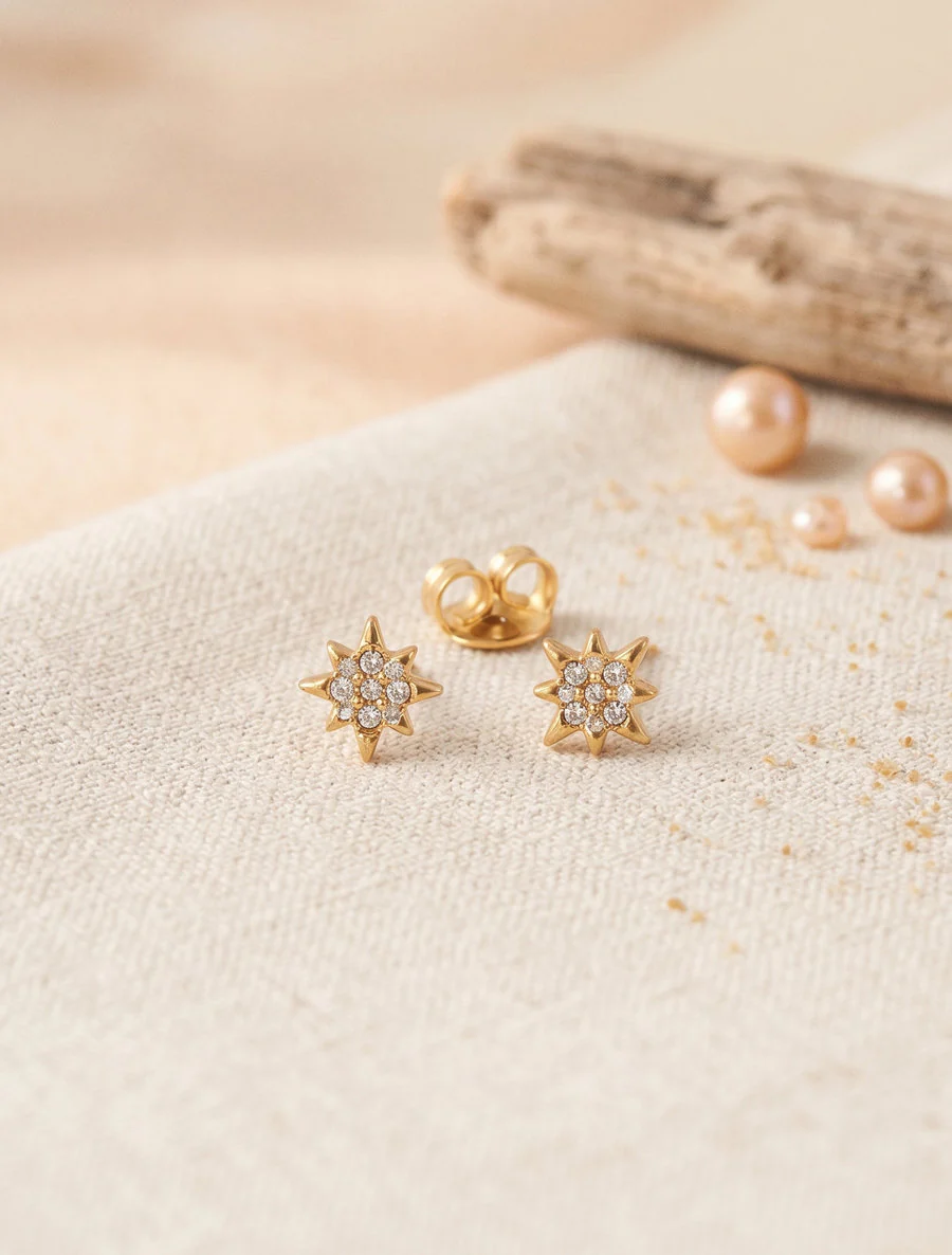 Puces d'oreille motif étoile à strass - Or