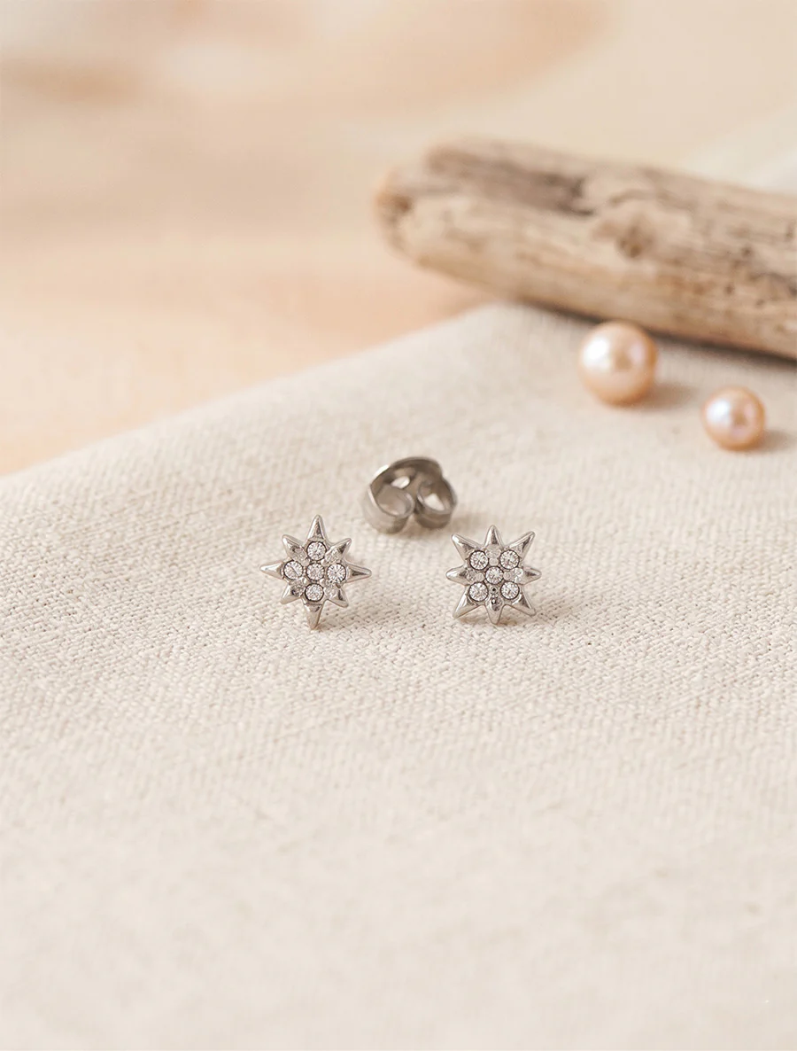 Puces d'oreille motif étoile à strass - Argent