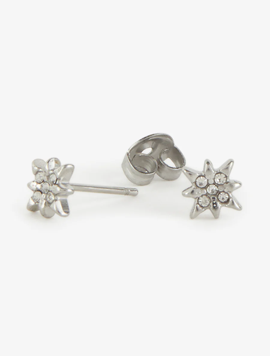 Puces d'oreille motif étoile à strass - Argent - Image 3