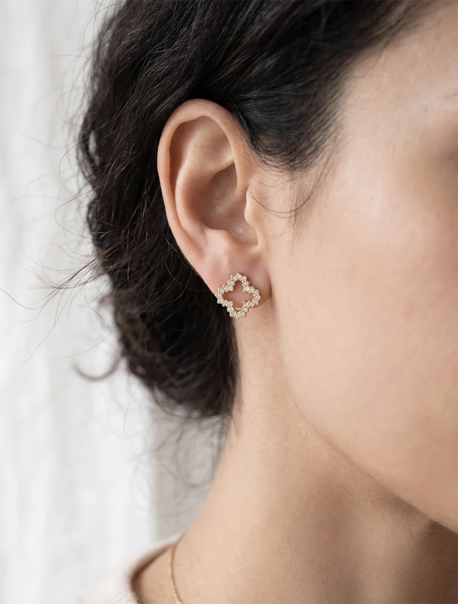 Puces d'oreille motif trèfle à strass - Or