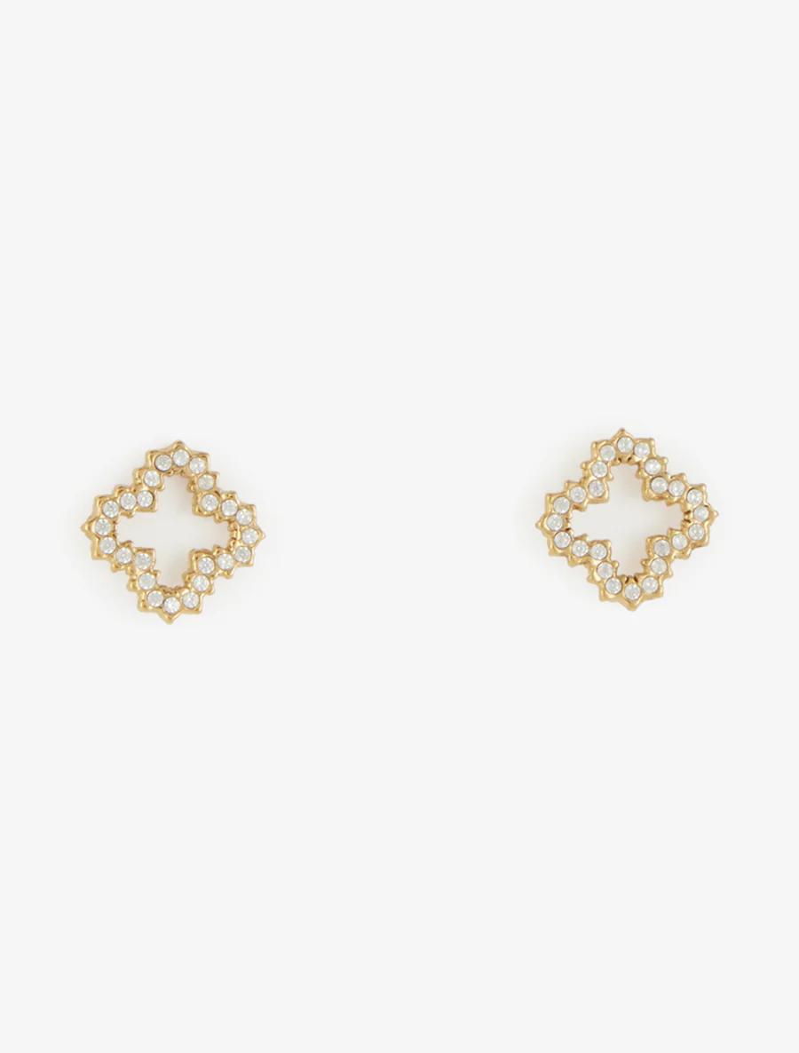 Puces d'oreille motif trèfle à strass - Or - Image 2