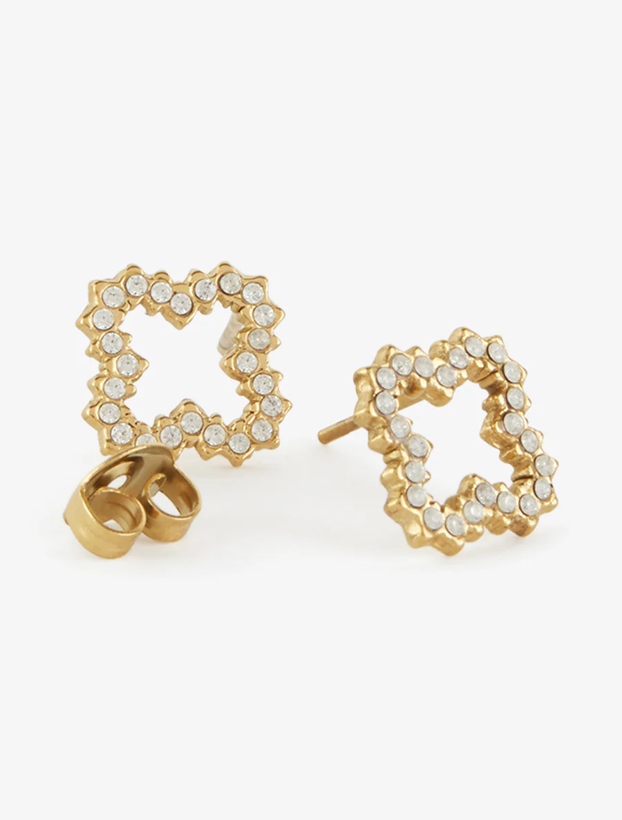 Puces d'oreille motif trèfle à strass - Or - Image 3