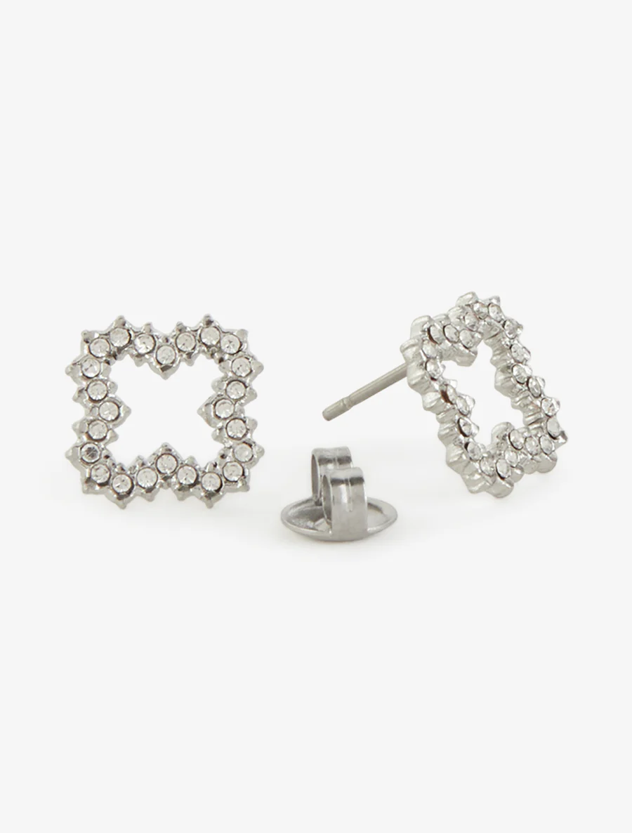 Puces d'oreille motif trèfle à strass - Argent - Image 3