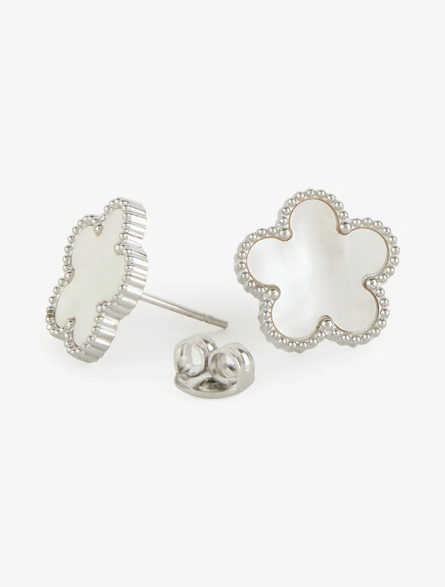 Puces d'oreilles émail blanc - Argent - Image 3