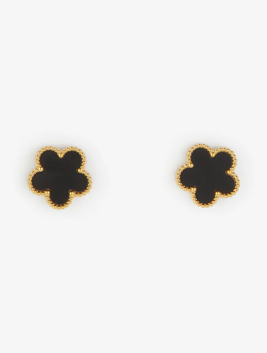 Puces d'oreilles fleurs émail noir - Or - Image 2