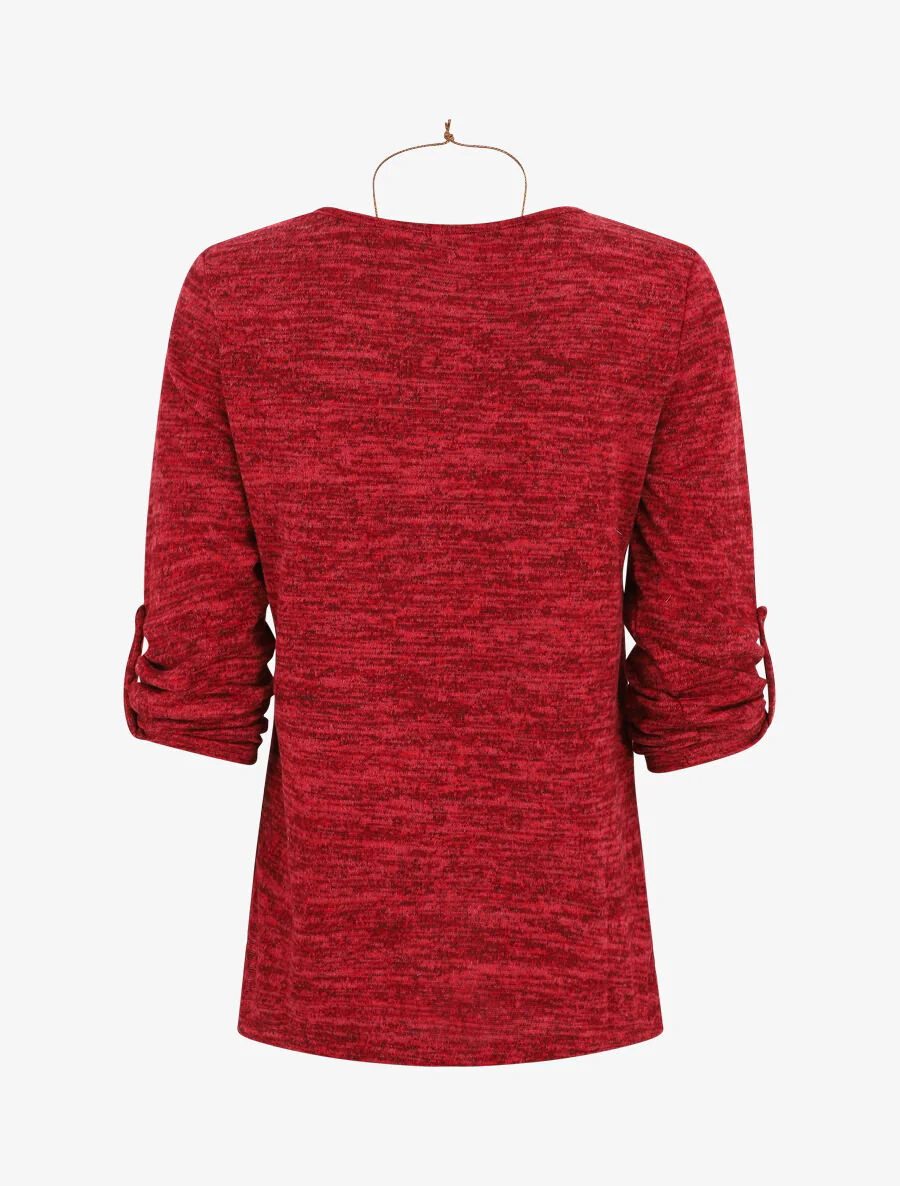 Pull à base asymétrique et manches retroussables - Rouge - Image 2