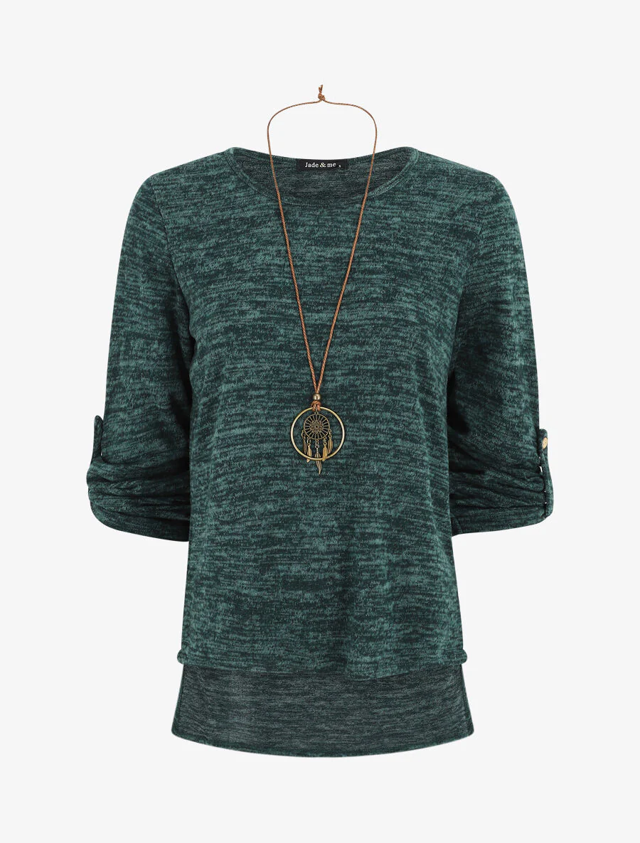 Pull à base asymétrique et manches retroussables - Vert sapin