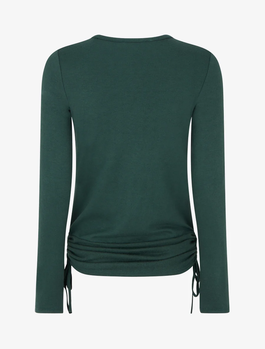 Pull à bords froncés et boucle décorative - Vert foncé - Image 2