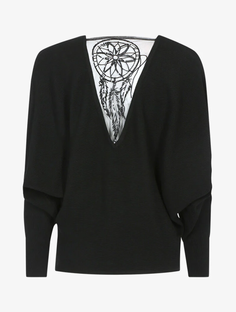 Pull à broderie dreamcatcher - noir - Image 2