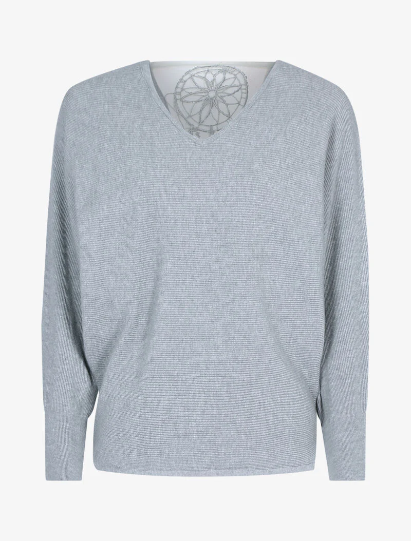 Pull à broderie dreamcatcher - gris clair