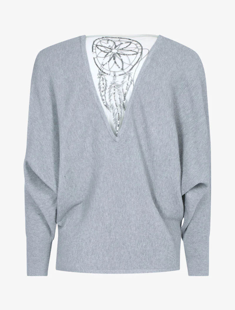 Pull à broderie dreamcatcher - gris clair - Image 2