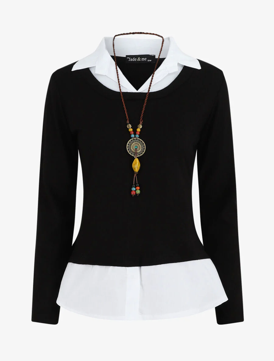 Pull à chemise superposée - Noir