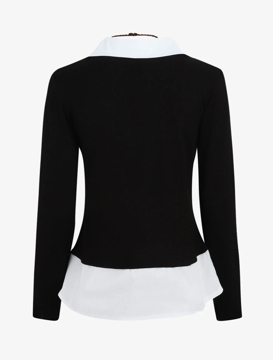 Pull à chemise superposée - Noir - Image 2
