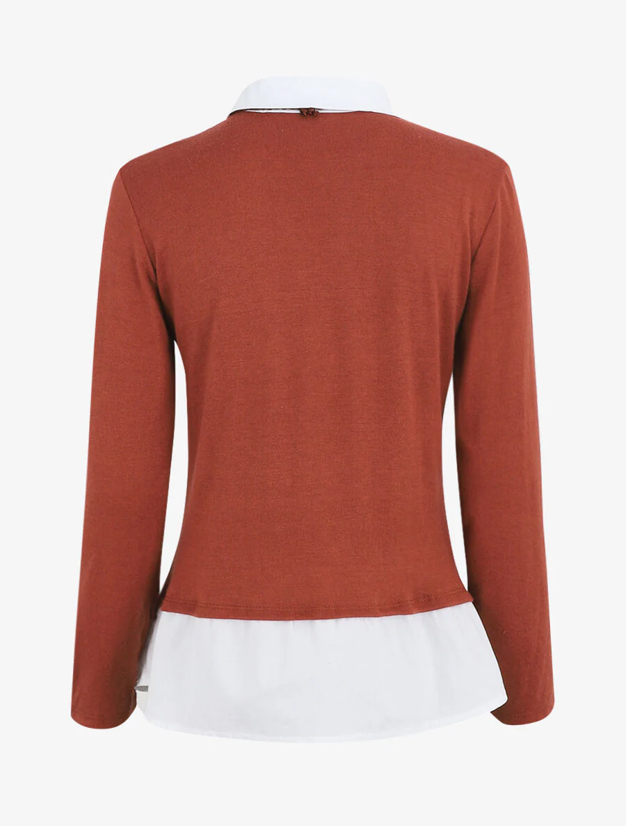 Pull à chemise superposée - Terre de sienne - Image 2