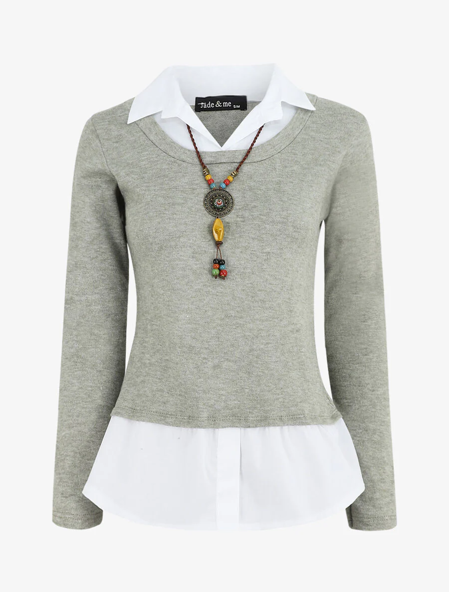 Pull à chemise superposée - Vert olive