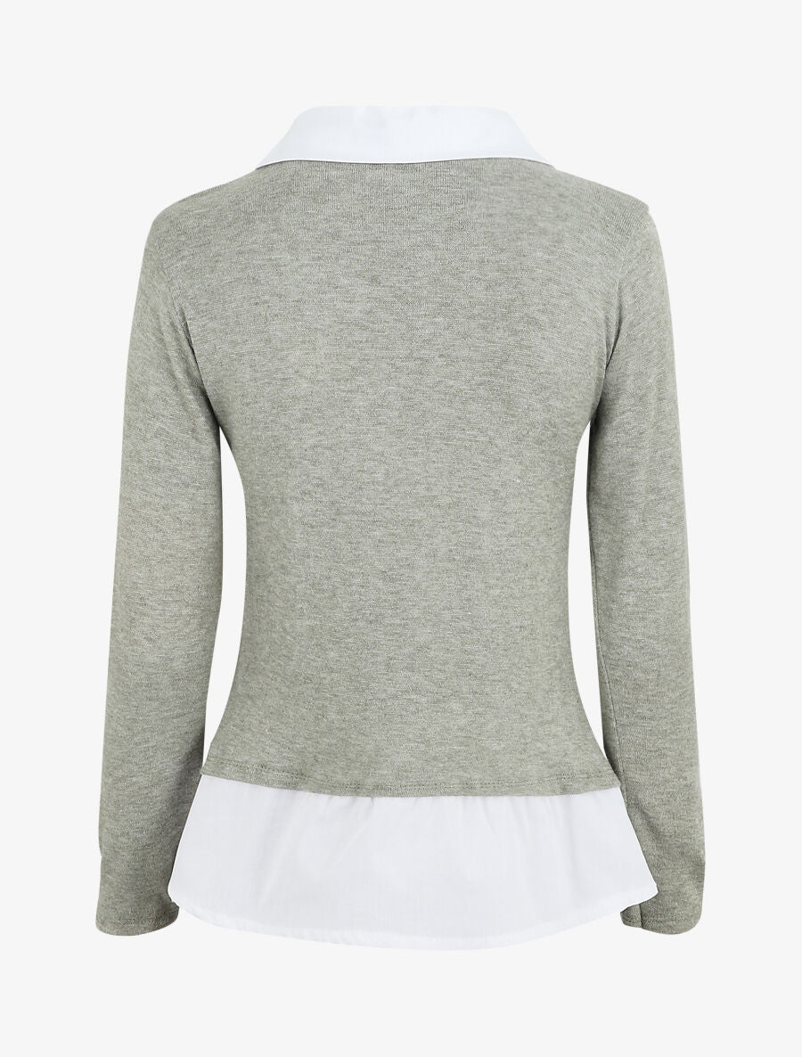 Pull à chemise superposée - Vert olive - Image 2
