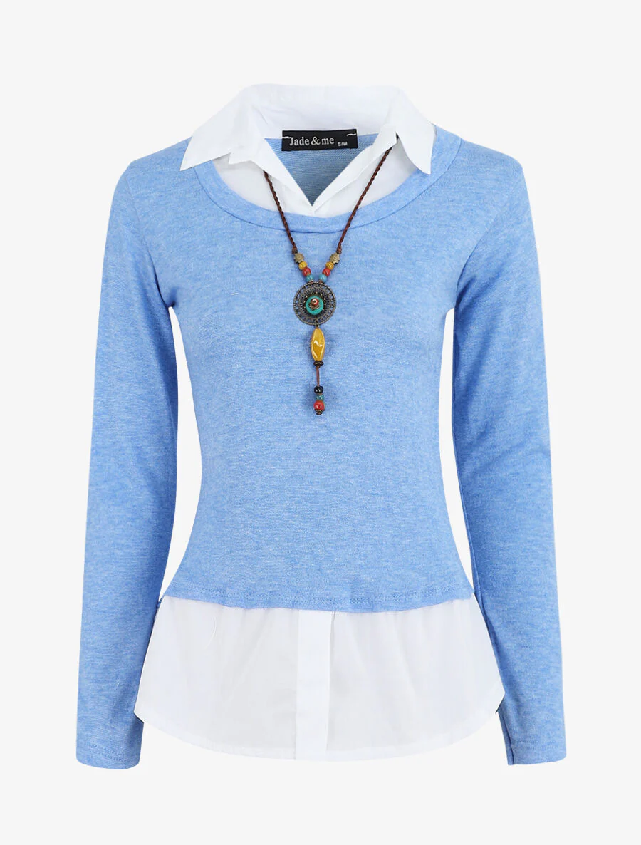 Pull à chemise superposée - Bleu ciel