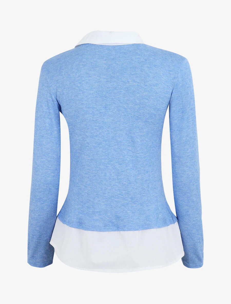 Pull à chemise superposée - Bleu ciel - Image 2