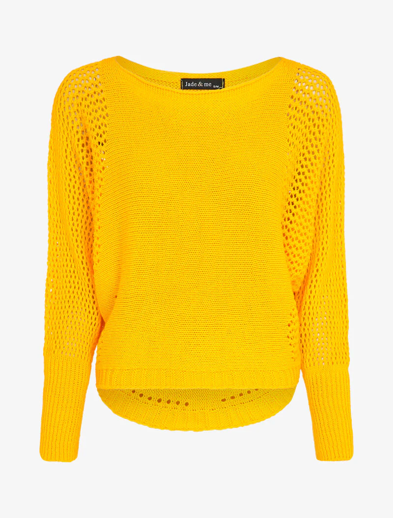Pull à col bateau à manches en maille ajourée - Jaune