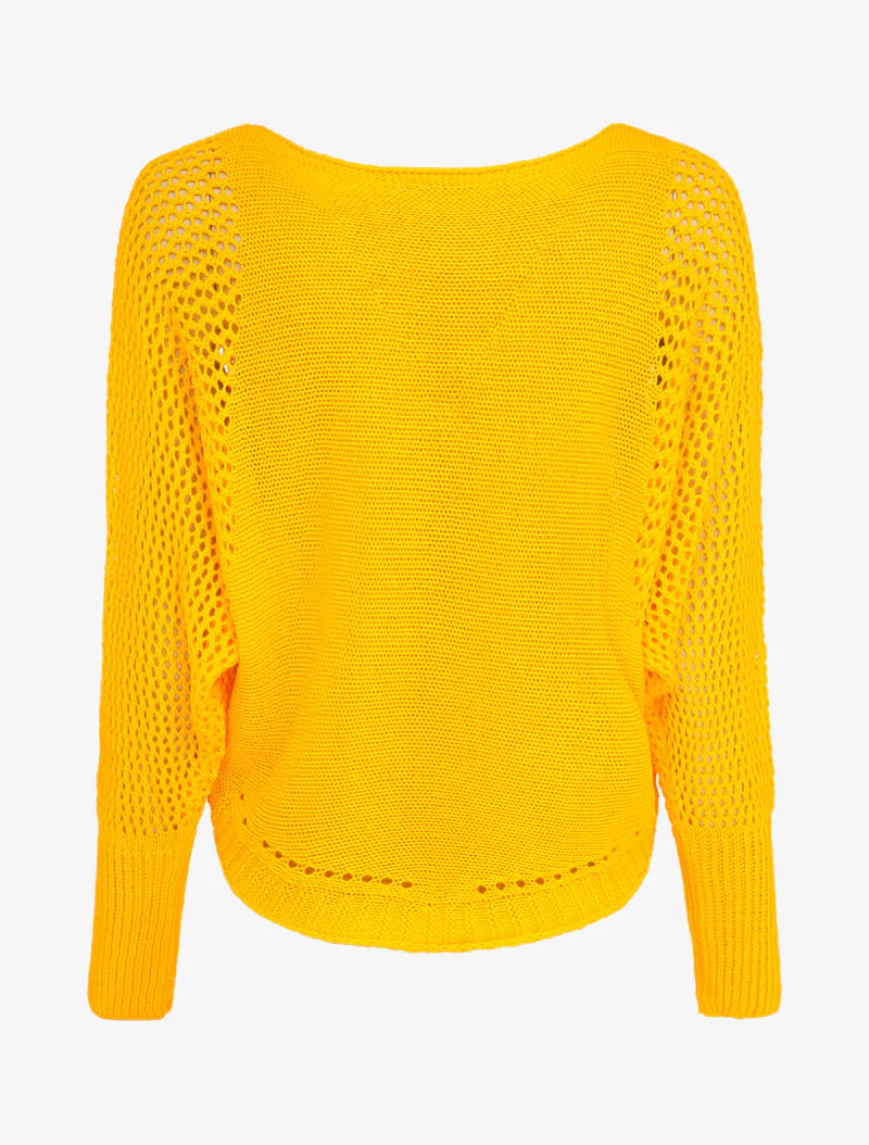Pull à col bateau à manches en maille ajourée - Jaune - Image 2