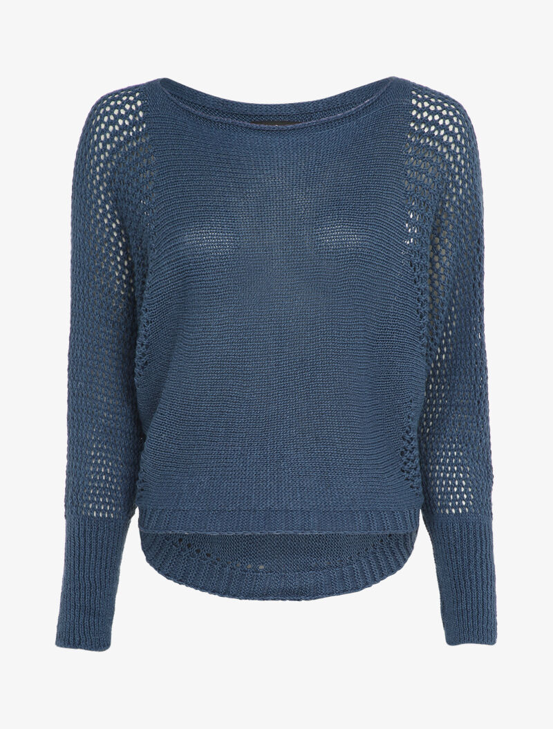 Pull à col bateau à manches en maille ajourée - Bleu