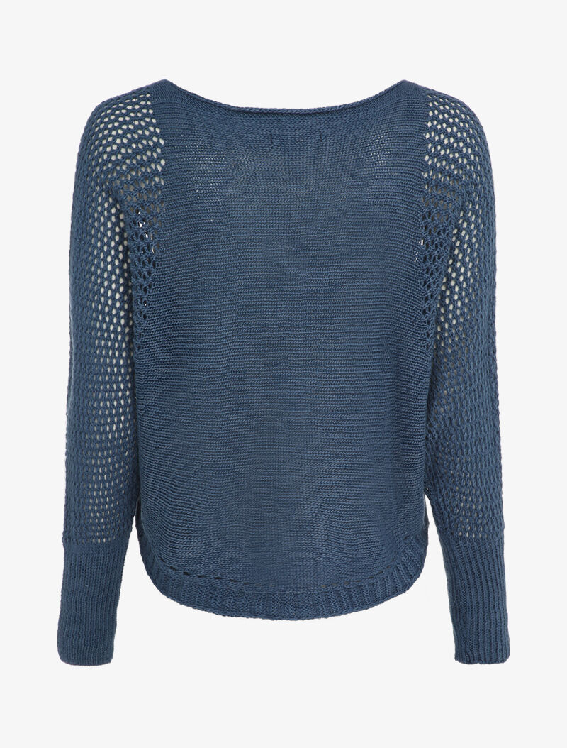 Pull à col bateau à manches en maille ajourée - Bleu - Image 2