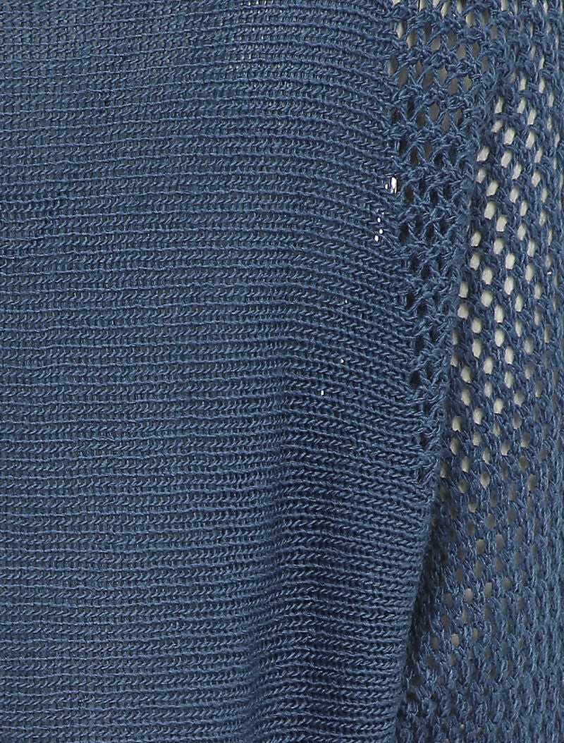 Pull à col bateau à manches en maille ajourée - Bleu - Image 3