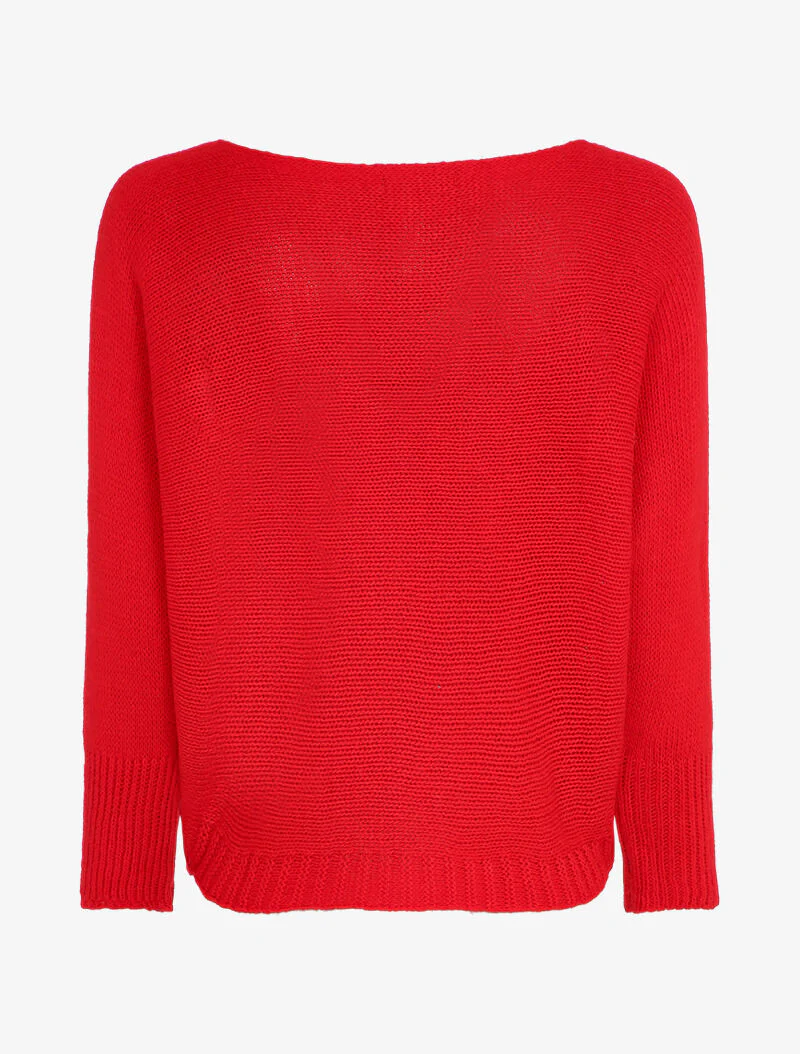Pull à col bateau à motifs coeur et inscription lamés - Rouge - Image 2