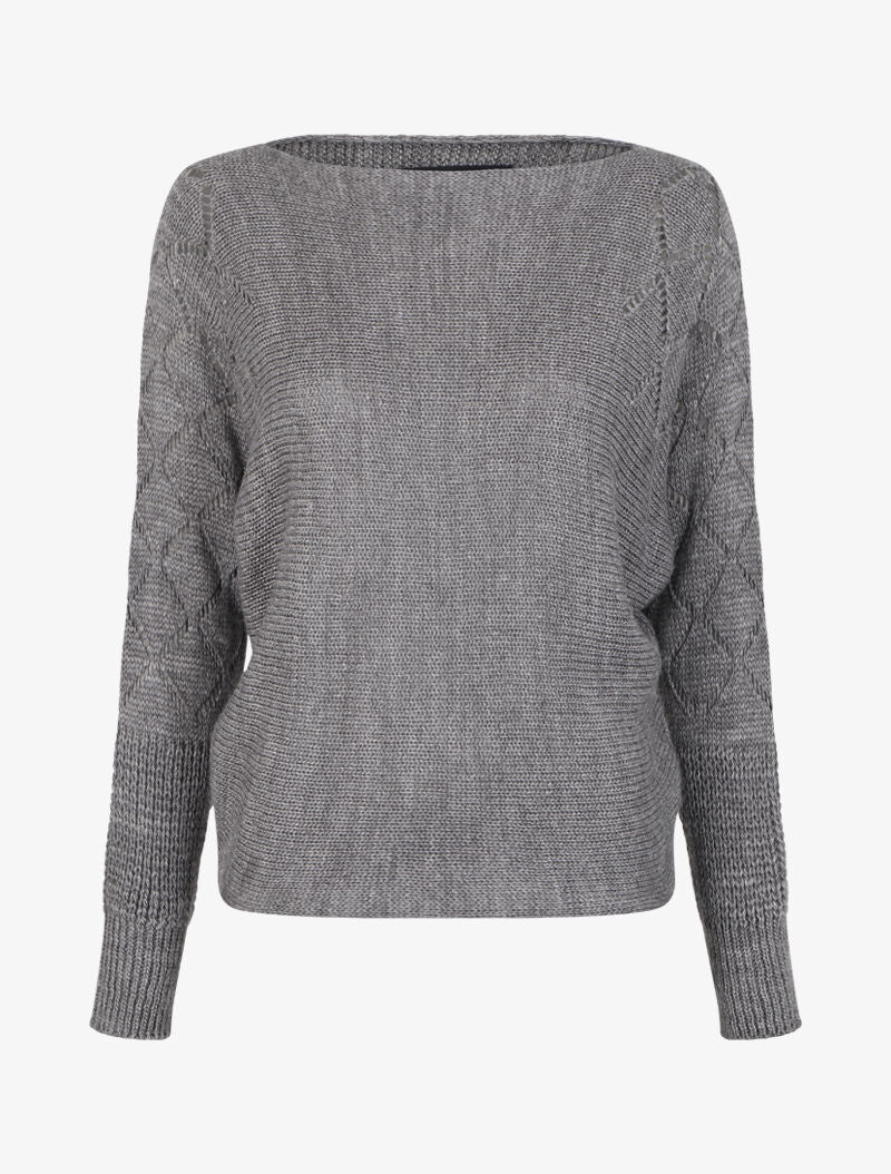 Pull à col bateau en maille stylisée - Gris foncé