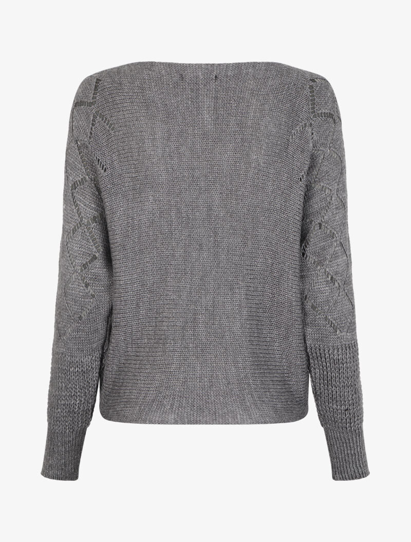 Pull à col bateau en maille stylisée - Gris foncé - Image 2