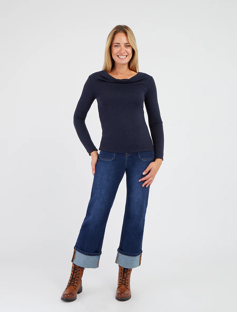 Pull à col bénitier et dos en crochet - Marine - Image 6
