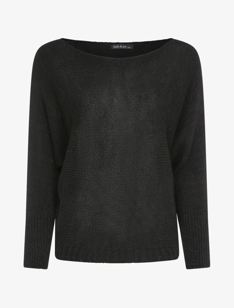 Pull à col bénitier et manches dolman - Noir