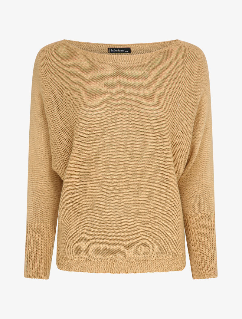 Pull à col bénitier et manches dolman - Camel