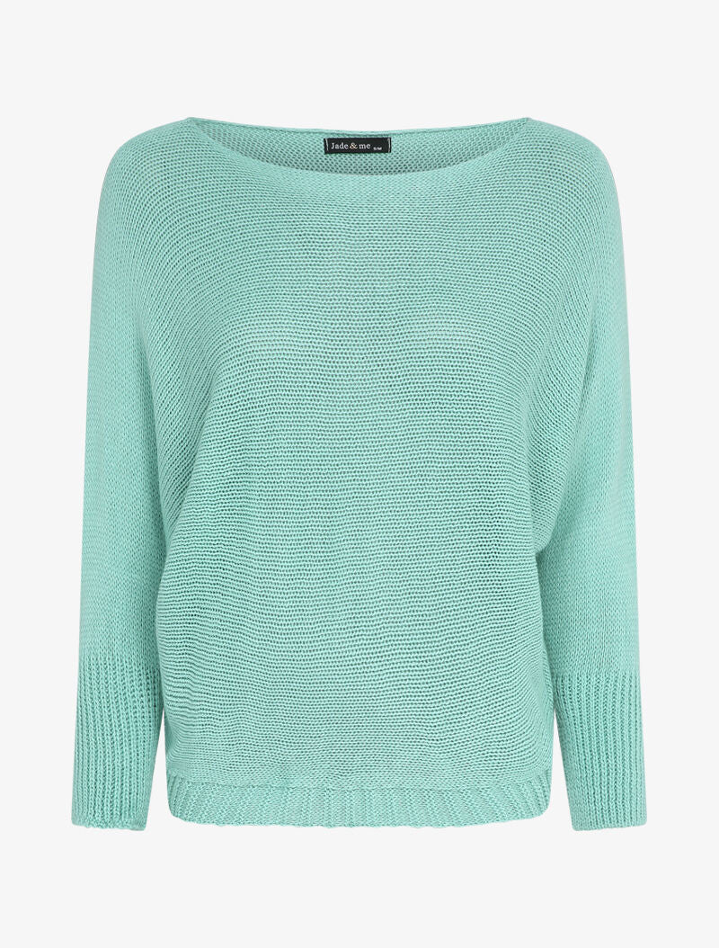 Pull à col bénitier et manches dolman - Bleu clair