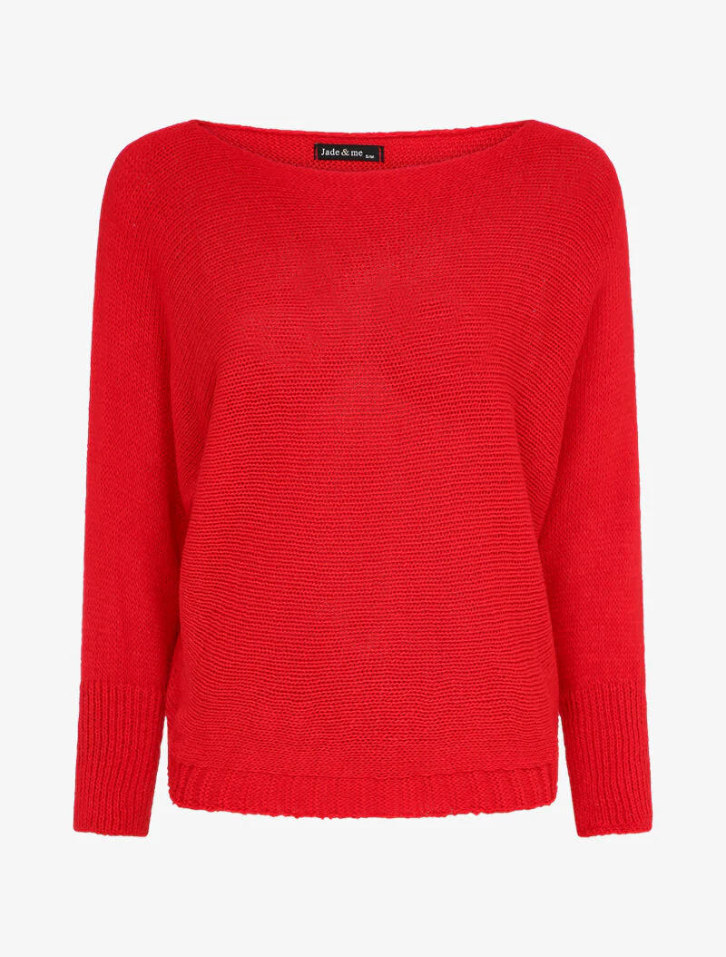 Pull à col bénitier et manches dolman - Rouge