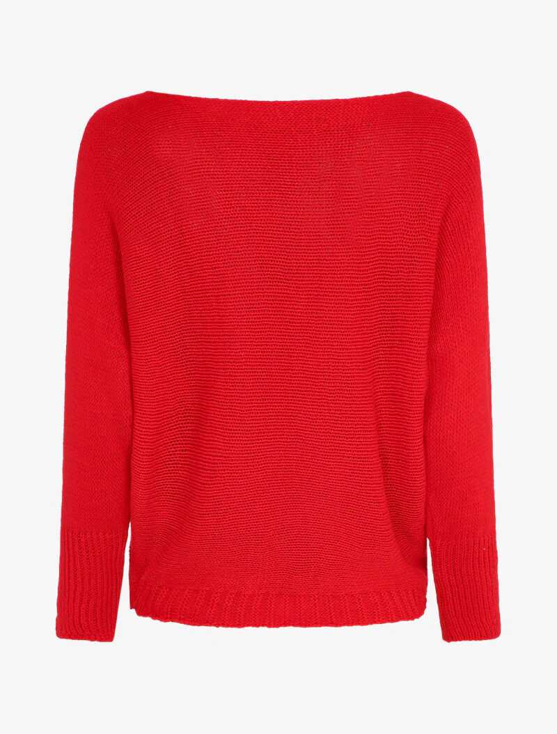 Pull à col bénitier et manches dolman - Rouge - Image 2