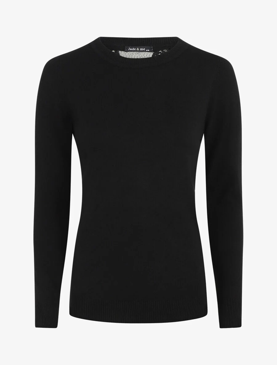 Pull à col rond et dos en dentelle - Noir - Image 2