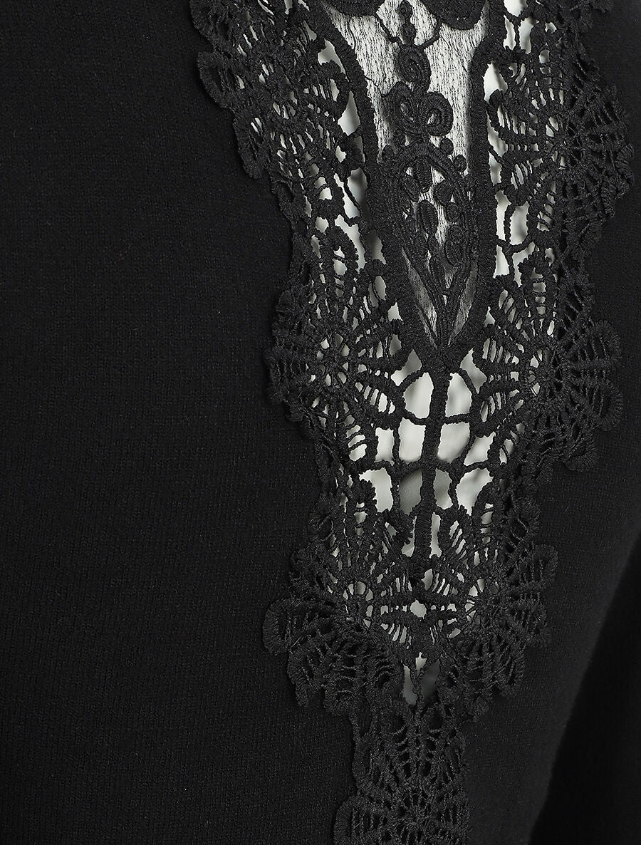 Pull à col rond et dos en dentelle - Noir - Image 3