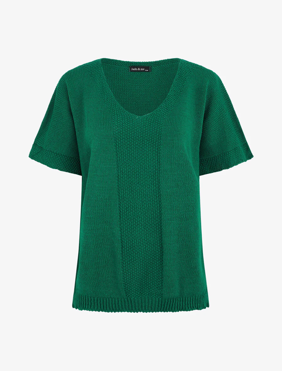 Pull à col rond et manches courtes - Vert