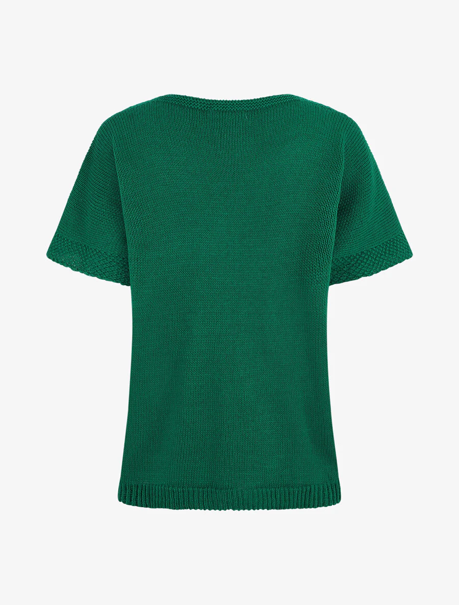 Pull à col rond et manches courtes - Vert - Image 2