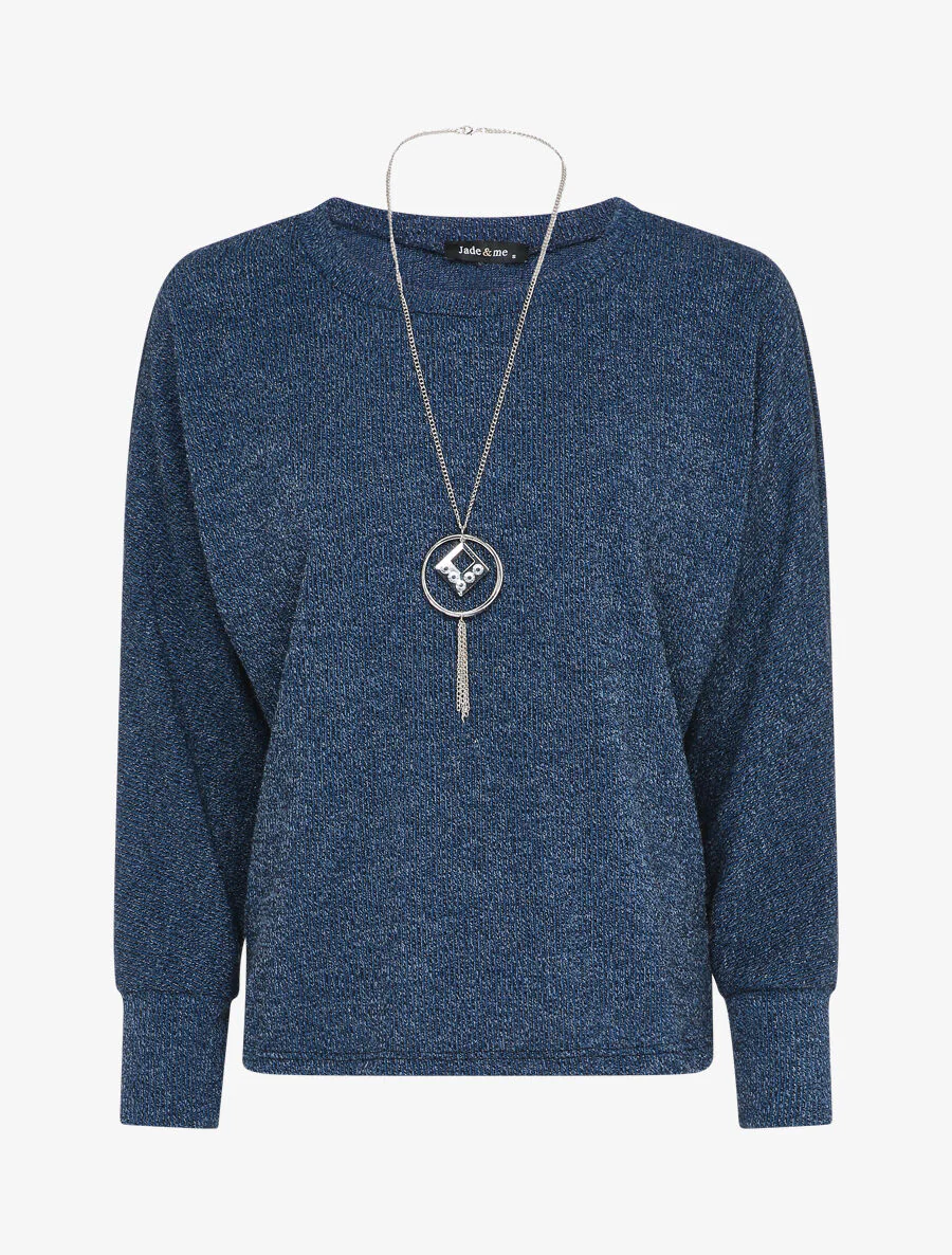 Pull à col rond et manches dolman - Bleu