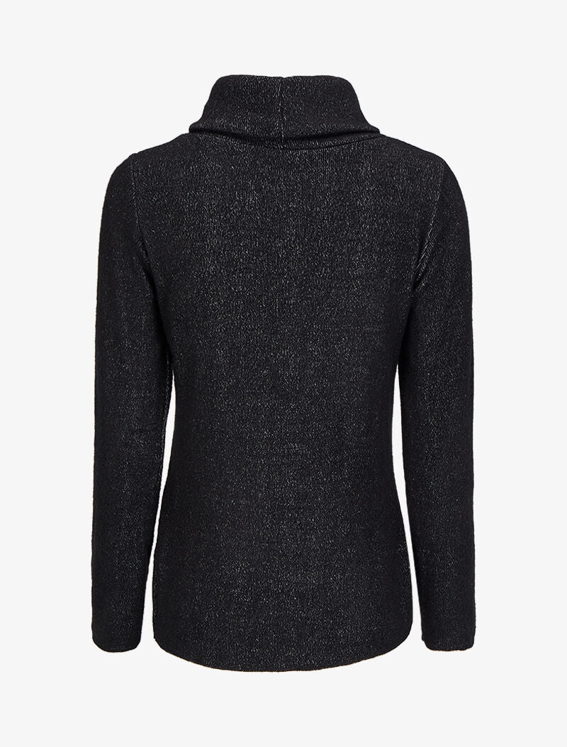 Pull à col roulé à détails boutons et pans avant croisés - Noir - Image 2