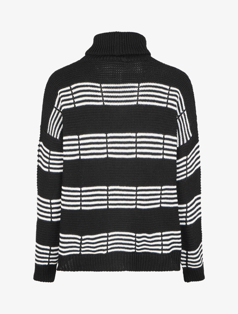 Pull à col roulé et rayures stylisées - Noir - Image 2