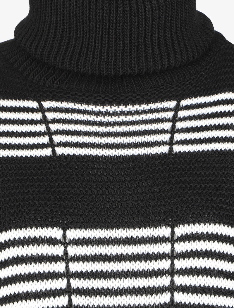 Pull à col roulé et rayures stylisées - Noir - Image 3