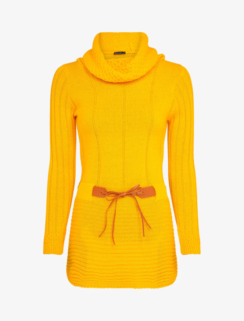 Pull à col roulé long en maille - Jaune