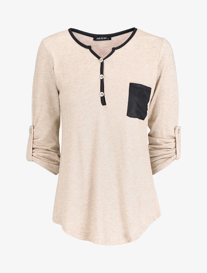 Pull à col tunisien et manches rabattables - Beige